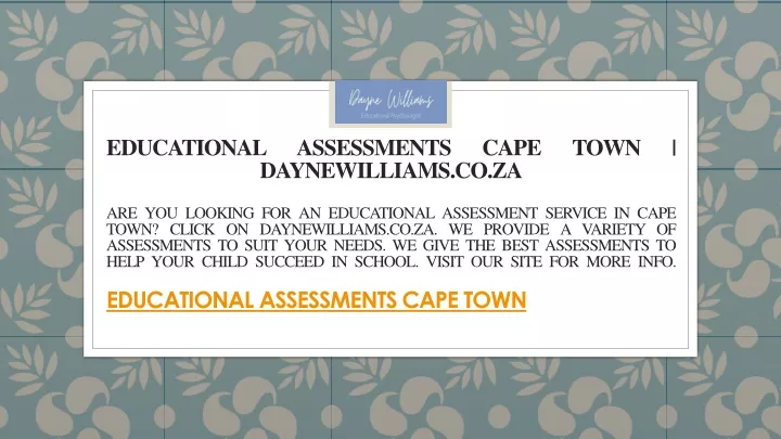 educational assessments cape town daynewilliams