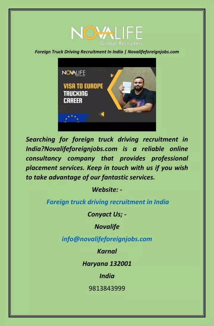 foreign truck driving recruitment in india