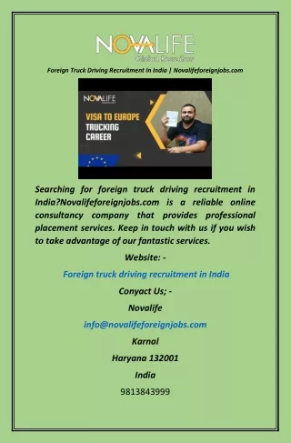 Foreign Truck Driving Recruitment In India  Novalifeforeignjobs
