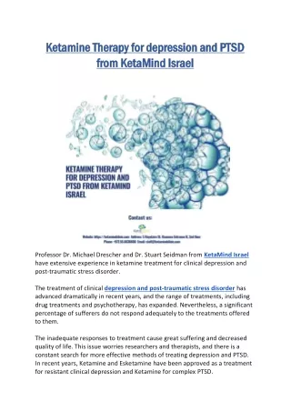 Ketamine Therapy for depression and PTSD from KetaMind Israel