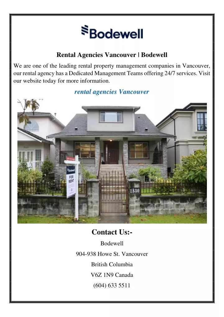 rental agencies vancouver bodewell