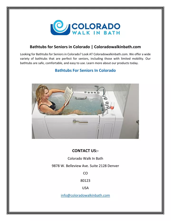 bathtubs for seniors in colorado