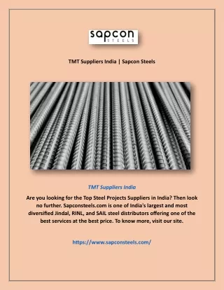 TMT Suppliers India | Sapcon Steels