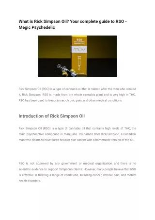 What is Rick Simpson Oil