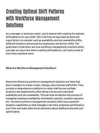 Creating Optimal Shift Patterns with Workforce Management Solutions