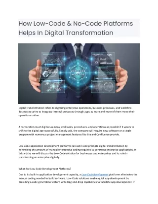 How Low-Code & No-Code Platforms Helps In Digital Transformation