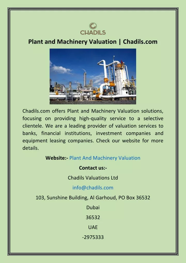 plant and machinery valuation chadils com