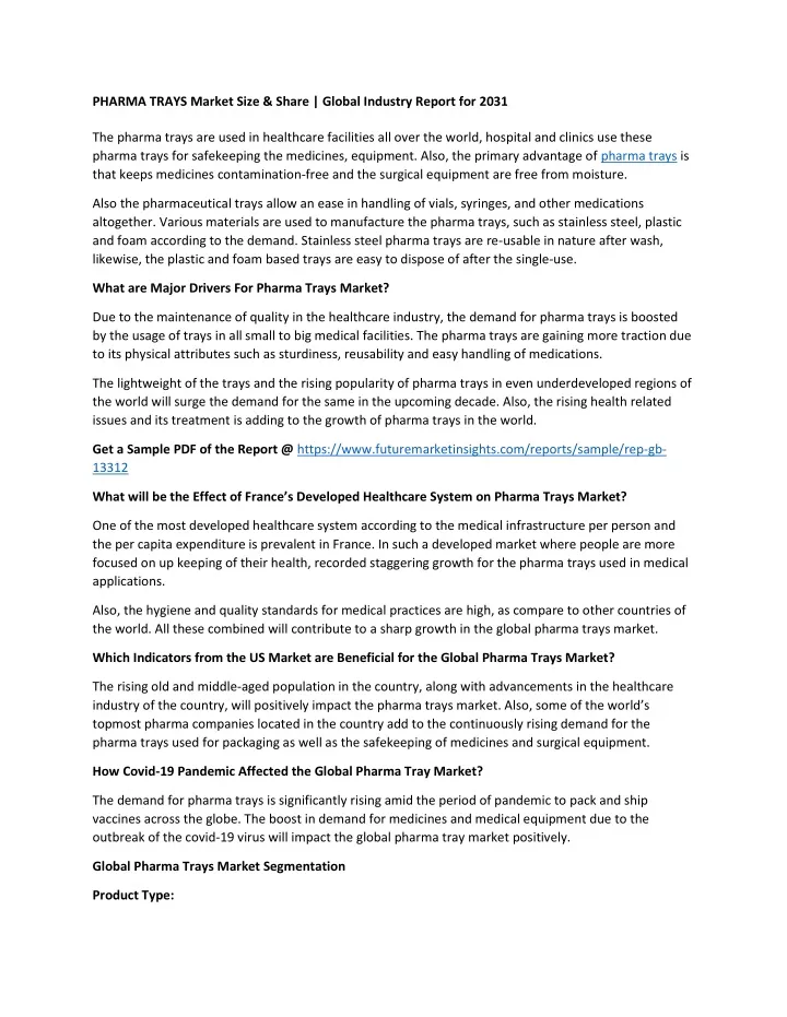 pharma trays market size share global industry