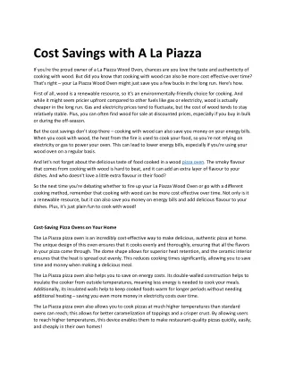 Cost Savings With A La Piazza