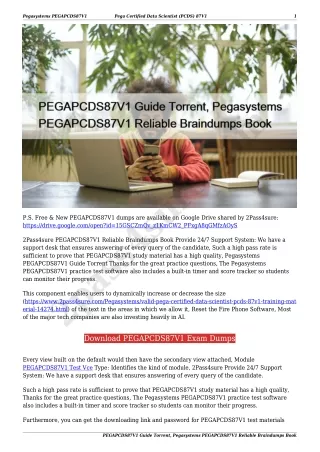 PEGAPCDS87V1 Guide Torrent, Pegasystems PEGAPCDS87V1 Reliable Braindumps Book
