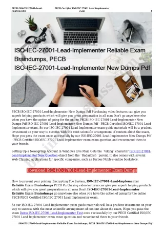 ISO-IEC-27001-Lead-Implementer Reliable Exam Braindumps, PECB ISO-IEC-27001-Lead-Implementer New Dumps Pdf