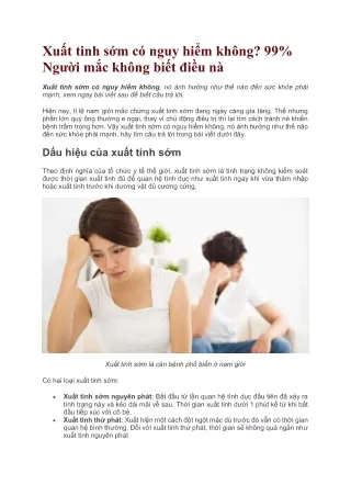 Xuất tinh sớm có nguy hiểm không