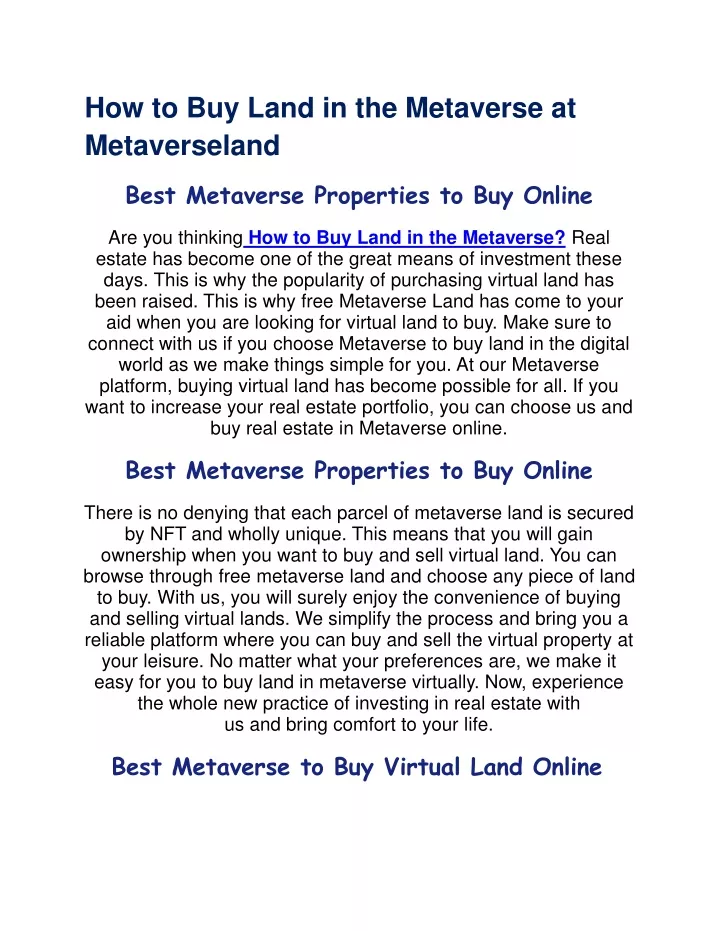 how to buy land in the metaverse at metaverseland