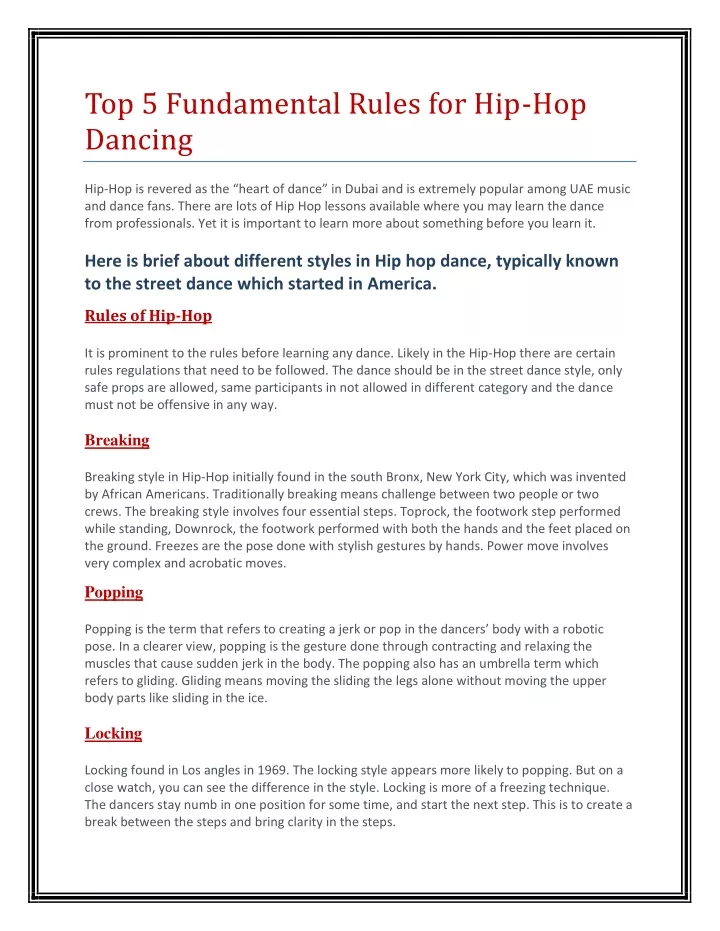 top 5 fundamental rules for hip hop dancing