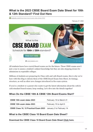 What is the 2023 CBSE Board Exam Date Sheet for 10th & 12th Standard Find Out Here