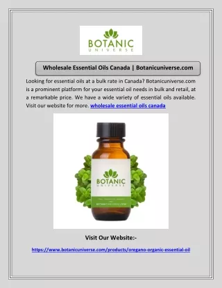 Wholesale Essential Oils Canada | Botanicuniverse.com