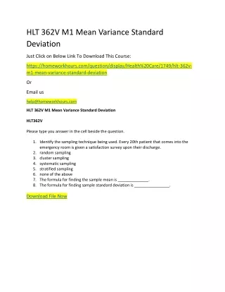 hlt 362v m1 mean variance standard deviation just
