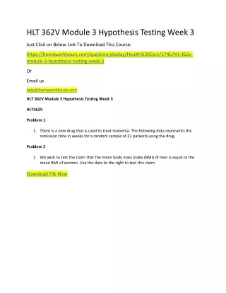 hlt 362v module 3 hypothesis testing week 3 just