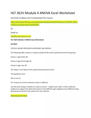 hlt 362v module 4 anova excel worksheet just