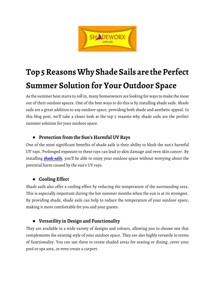 top 5 reasons why shade sails are the perfect