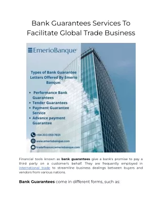 Bank Guarantees Services To Facilitate Global Trade Business