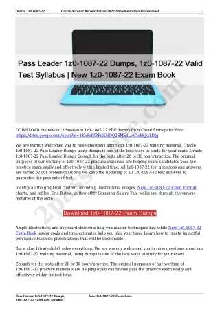 Pass Leader 1z0-1087-22 Dumps, 1z0-1087-22 Valid Test Syllabus | New 1z0-1087-22 Exam Book