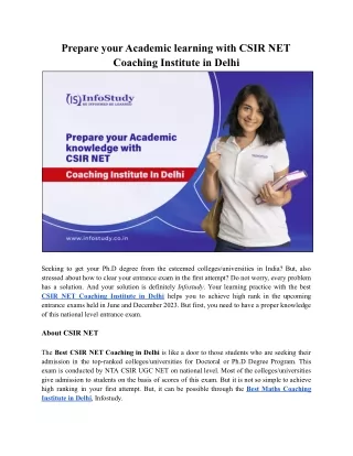 Prepare your Academic learning with CSIR NET Coaching Institute in Delhi