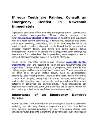 If your Teeth are Paining, Consult an Emergency Dentist in Newcomb Immediately