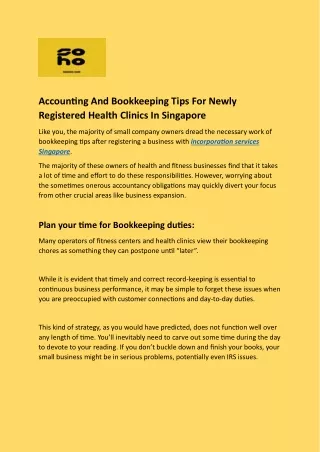 Accounting And Bookkeeping Tips For Newly Registered Health Clinics In Singapore