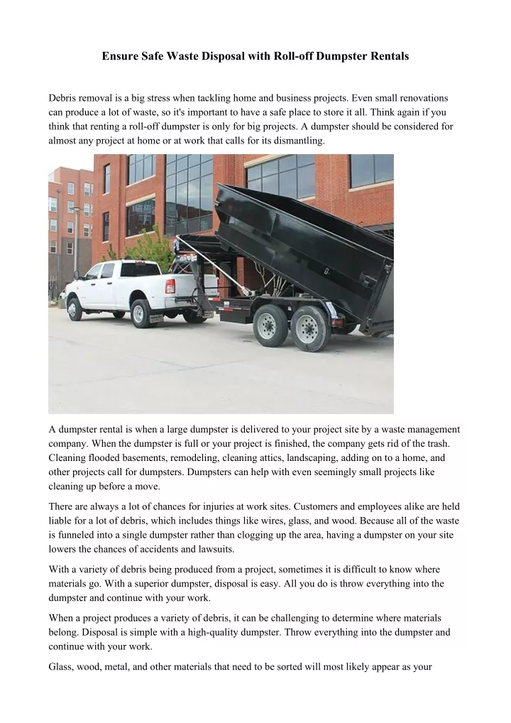 ensure safe waste disposal with roll off dumpster