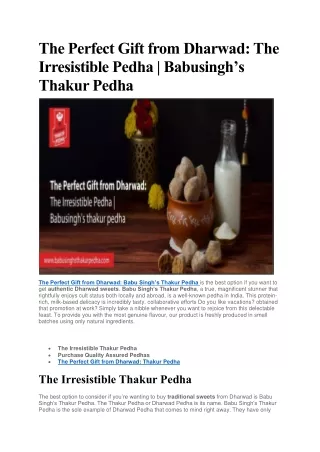 The Perfect Gift from Dharwad: The Irresistible Pedha | Babusingh’s Thakur Pedha