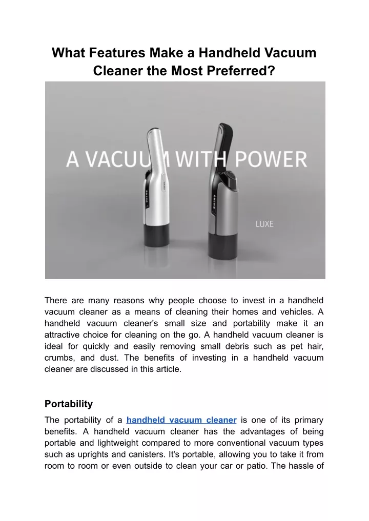what features make a handheld vacuum cleaner
