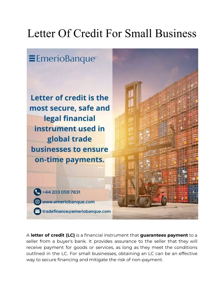 letter of credit for small business