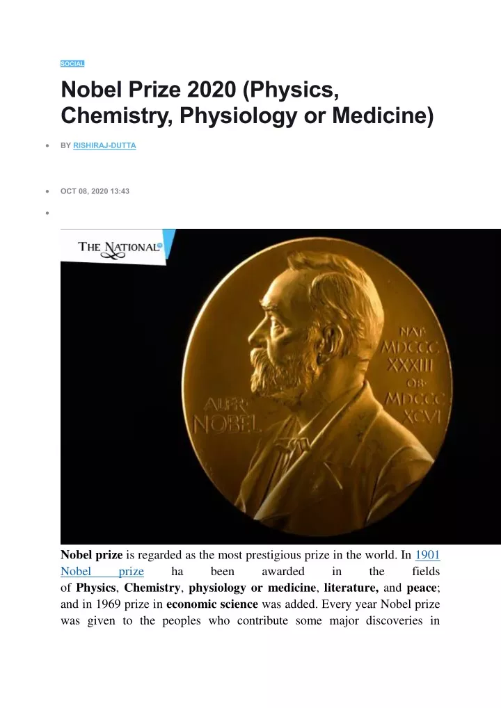 social nobel prize 2020 physics chemistry