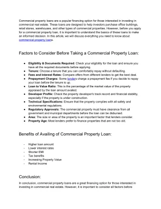 All you Need to Know about Commercial Property Loans