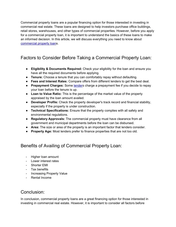 commercial property loans are a popular financing
