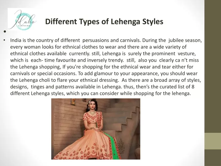 different types of lehenga styles india