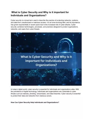 What is Cyber Security and Why is it important for Individuals and Organizations