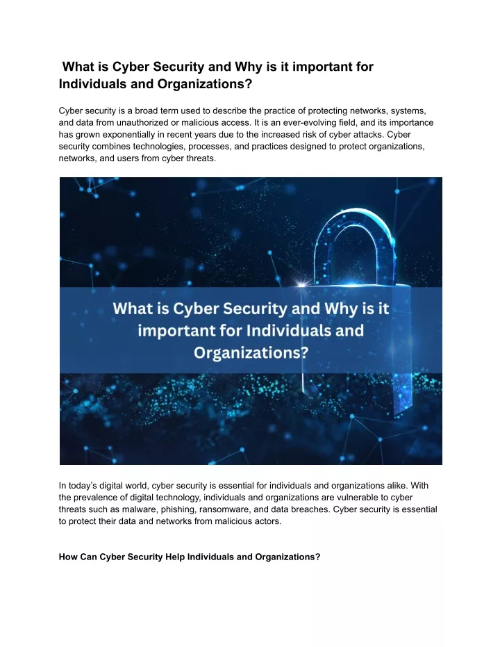 Ppt What Is Cyber Security And Why Is It Important For Individuals And Organizations