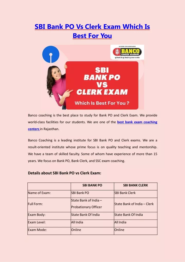 sbi bank po vs clerk exam which is best for you