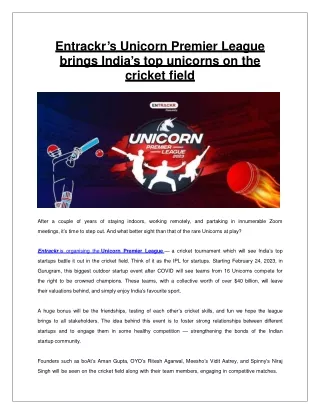 Entrackr’s Unicorn Premier League brings India’s top unicorns on cricket field
