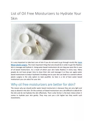 List of oil free moisturizers to hydrate your skin