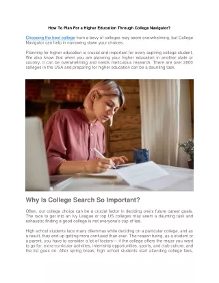 How To Plan For a Higher Education Through College Navigator