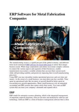 ERP Software for Metal Fabrication Companies
