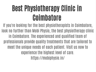 Best Physiotherapy Clinic in Coimbatore