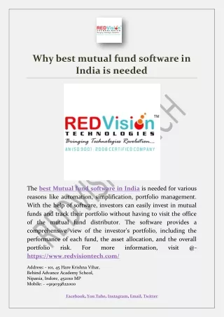 why best mutual fund software in india is needed
