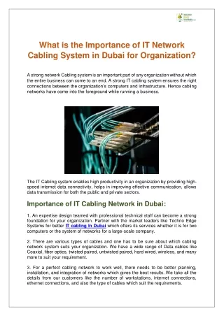 What is the Importance of IT Network Cabling System in Dubai for Organization