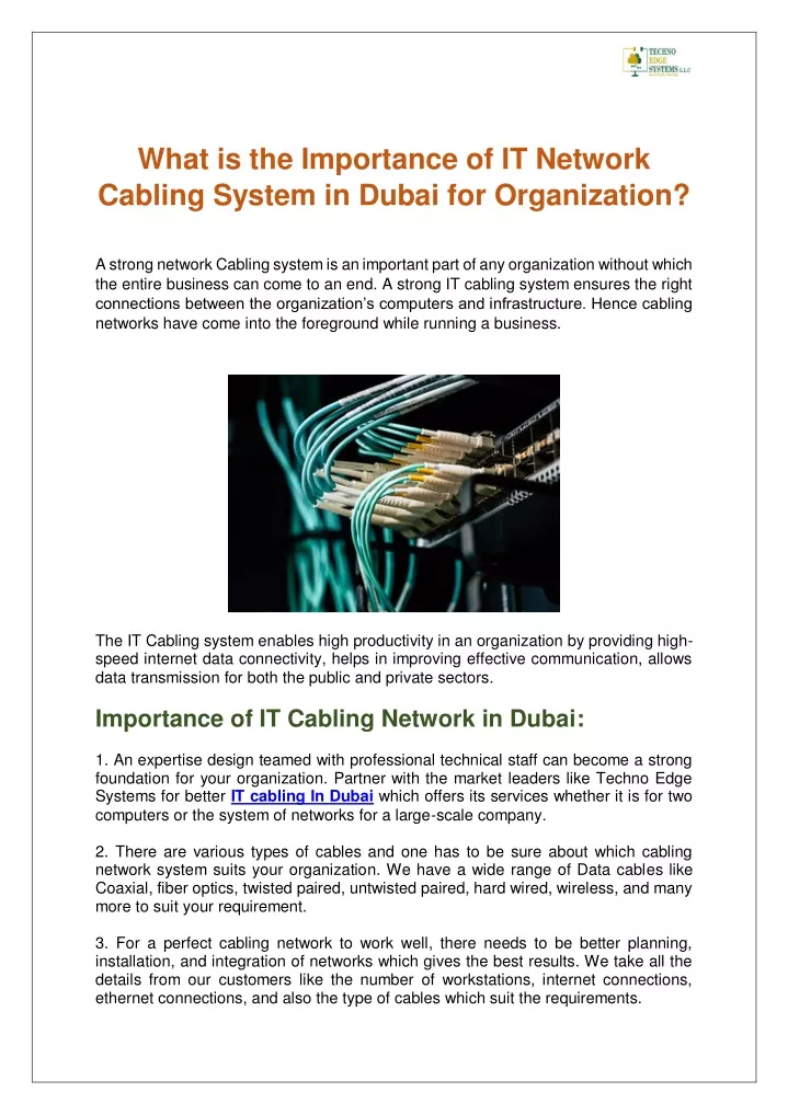 what is the importance of it network cabling
