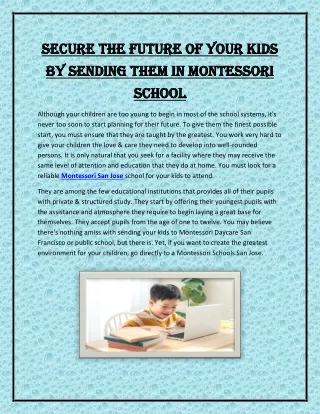 Secure the Future of Your Kids by Sending Them in Montessori School